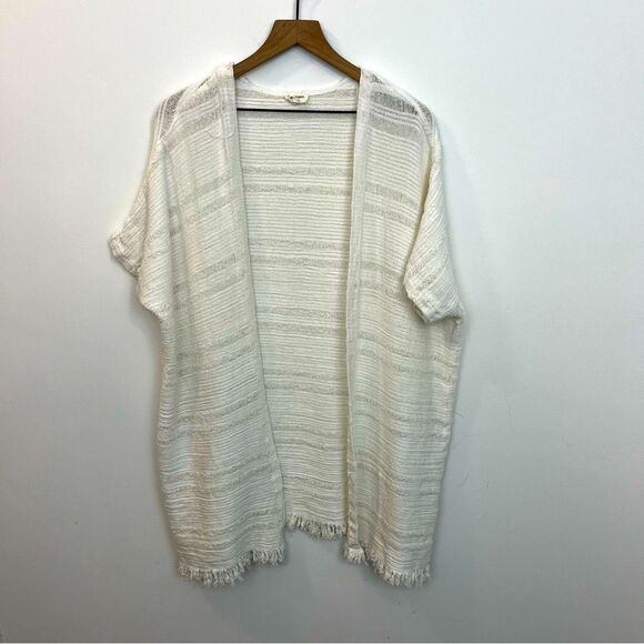 World Market One Size Textured Cotton Open Front Short Sleeve Cardigan - Picture 1 of 13